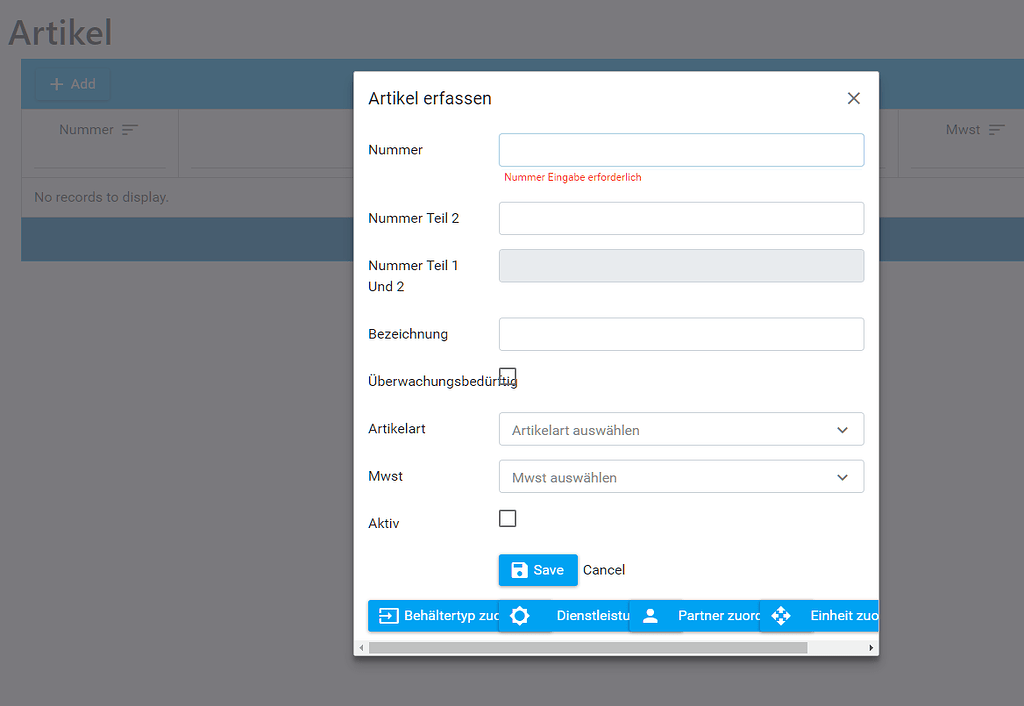 Add Form opened with "+ Add" from datagrid - Angular - Radzen