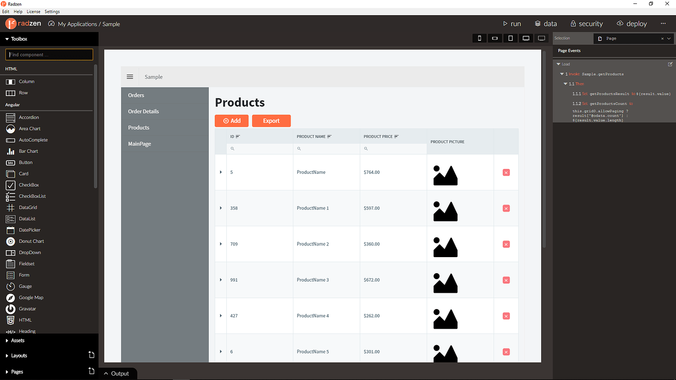 Custom Datagrid buttons - Angular - Radzen