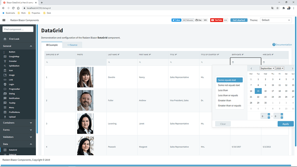 Filter localization in datagrid - Blazor Server - Radzen