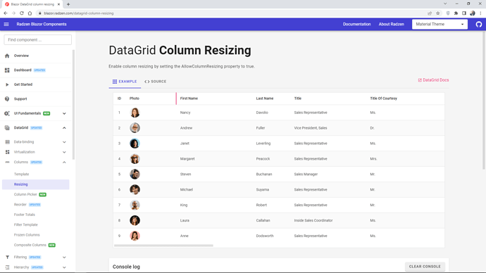 Sensitive Resizing Of DataGrid Columns - Blazor Server - Radzen