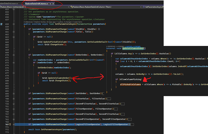 RadzenDataGridColumn Pickable change dosnt update UI - Radzen.Blazor ...