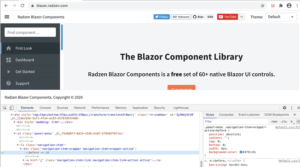 RadzenBlazor Sidebar change menu color? - Blazor Server - Radzen