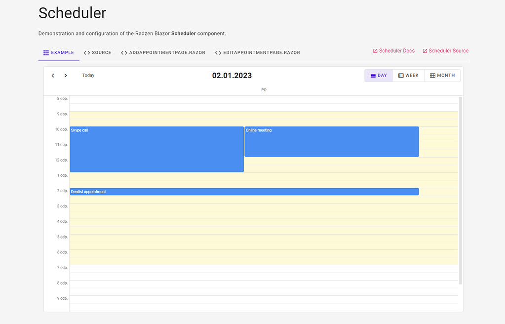 Radzen Scheduler Time Slots Radzen.Blazor Components Radzen