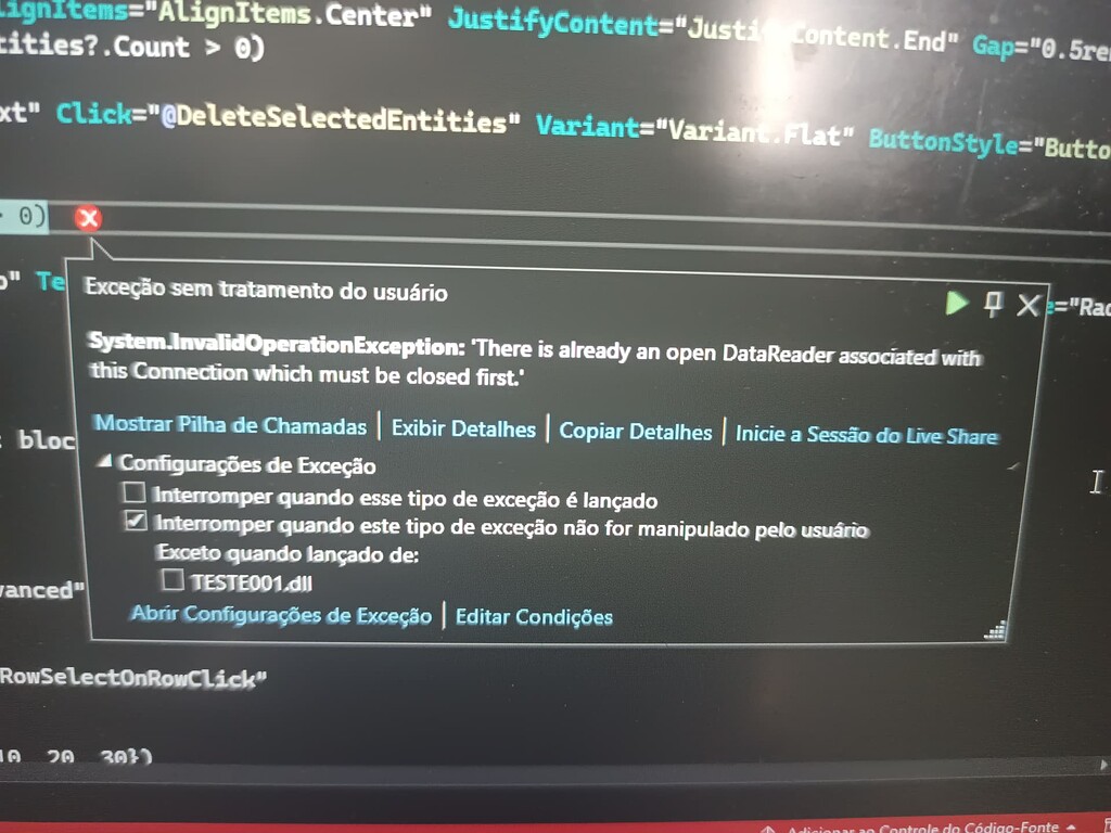 Open datareader connection blazor server radzen
