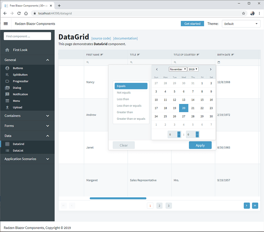 Date filter in datagridcolumn truncated - Blazor Server - Radzen
