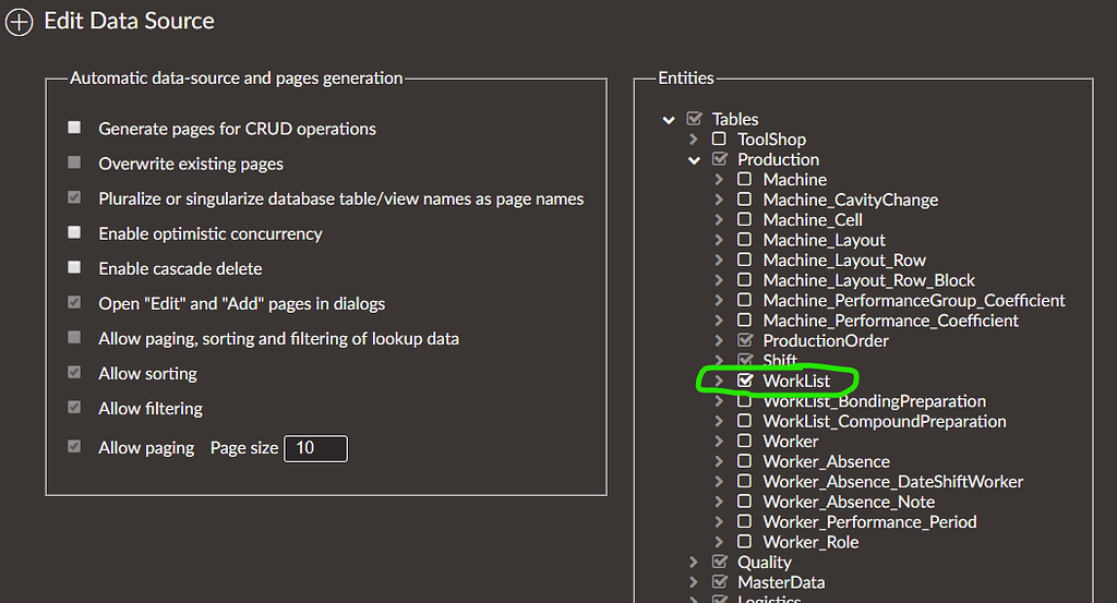 Data source - Entities are unchecked - Angular - Radzen