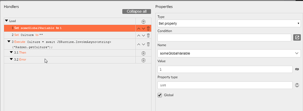 Global Properties removed when changing something in the Radzen IDE ...