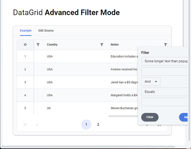 Window width changes on filter option selected in DataGrid - Radzen ...