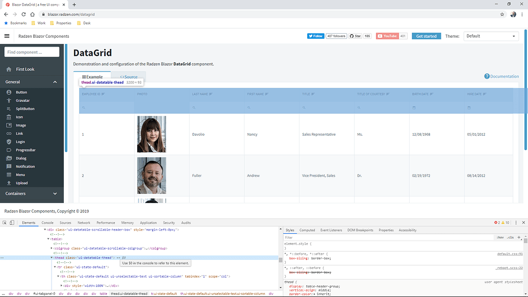 Datagrid Hide Header Radzen IDE Blazor Server side Radzen