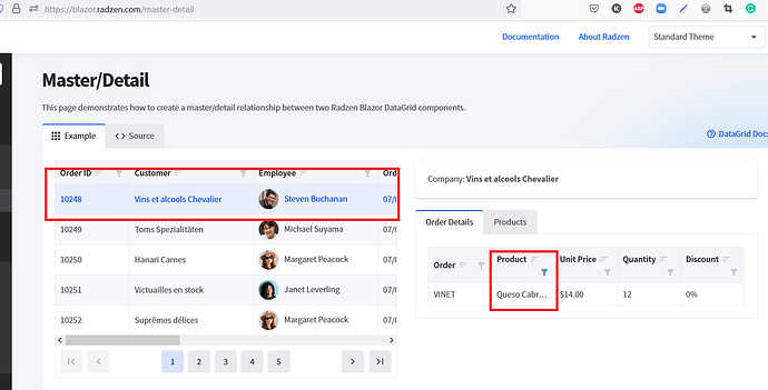 master detail filter