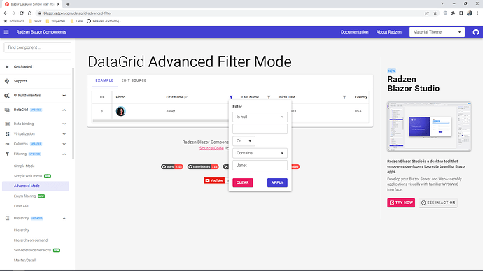 Datagrid filtering by two values - Radzen.Blazor Components - Radzen