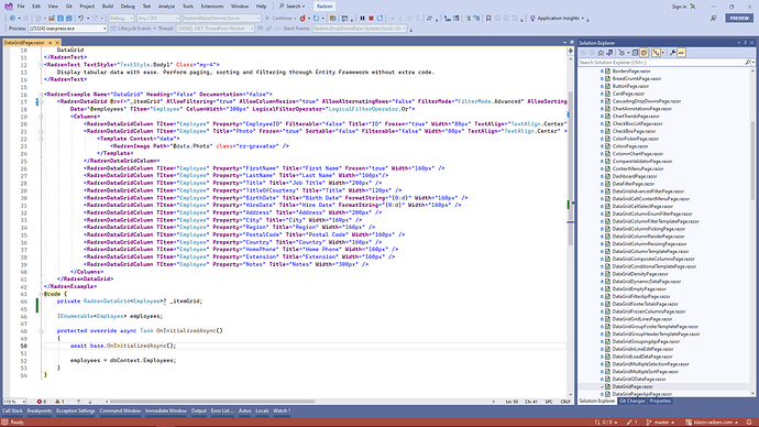 RadzenDataGrid error in ref parameter - Radzen.Blazor Components - Radzen