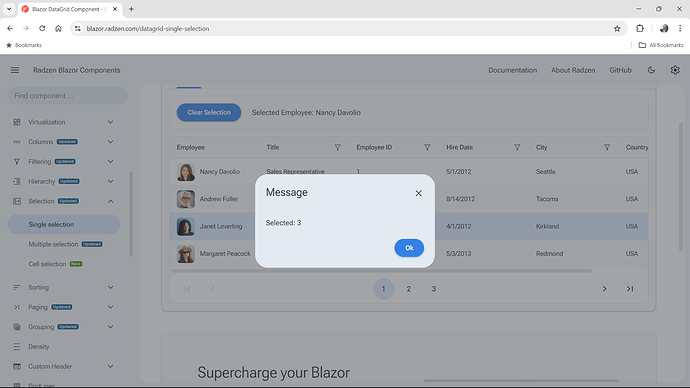 DataGrid select CellClick - Radzen.Blazor Components - Radzen