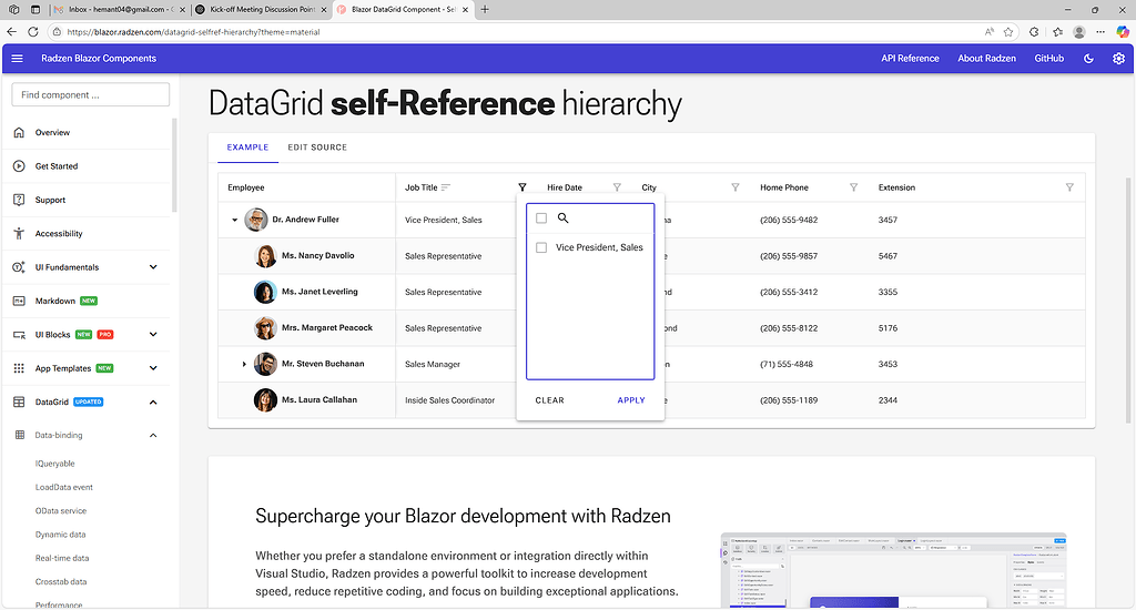 Filter Issue with data grid self-reference hierarchy - Radzen.Blazor ...