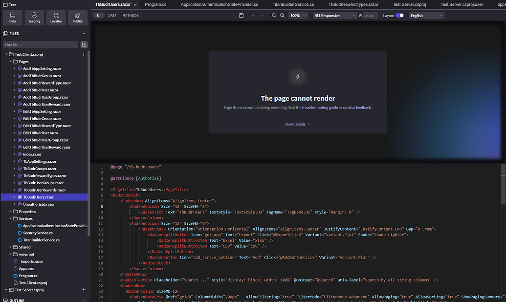 Radzen Blazor Studio - "The page cannot render" Error Report - Radzen ...