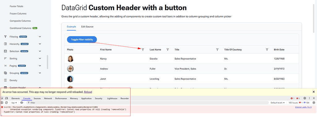 Radzen DataGrid `AllowFilter` toggle is causing an error - Radzen ...