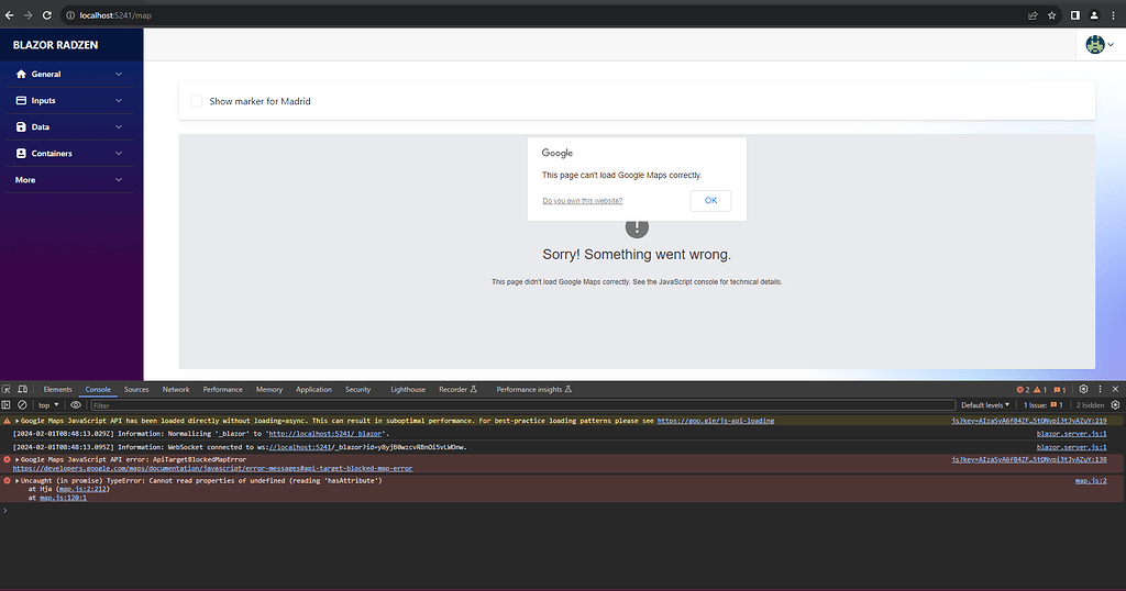 Google Map is not work - Radzen.Blazor Components - Radzen