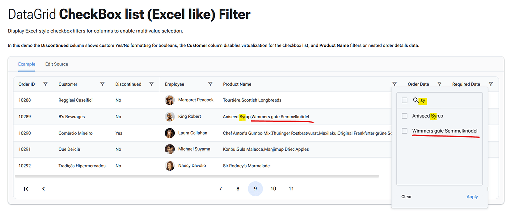 DataGrid column for collection property with filter mode "CheckBoxList ...