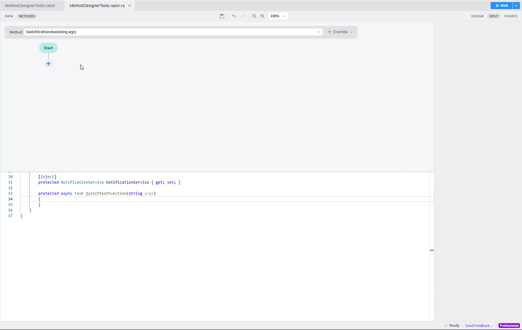 The switch branches can not find the correct location on the Method Designer Radzen Blazor