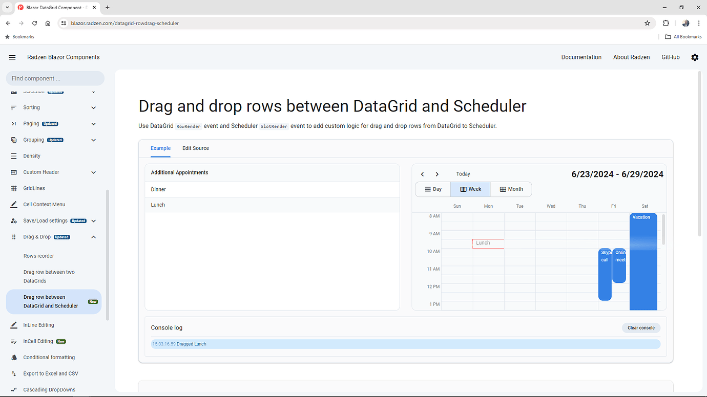 Drag from DataGrid to Scheduler - Radzen.Blazor Components - Radzen