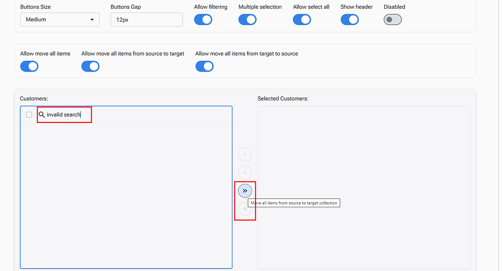 Picklist search for move all items - Radzen.Blazor Components - Radzen