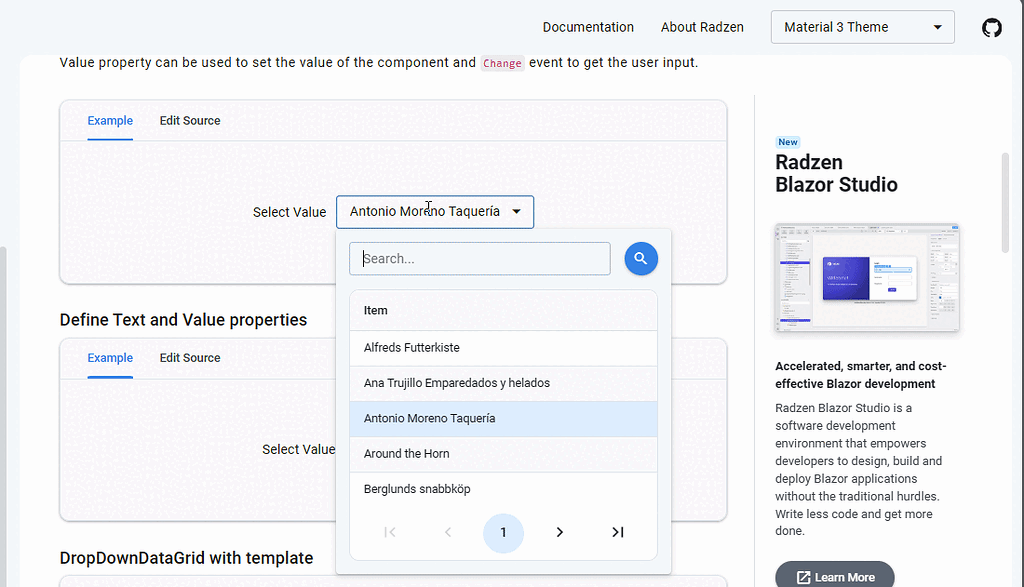 Dropdown data grid TAB order is lost on selection by mouse Radzen