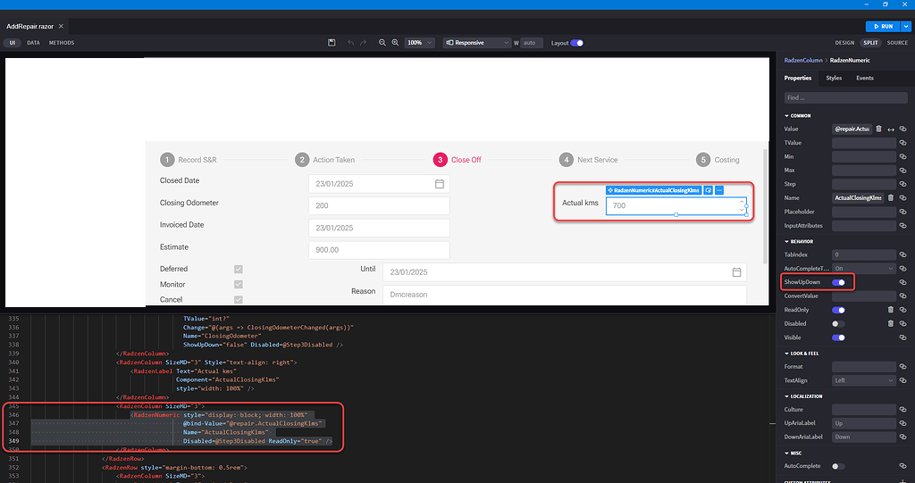 RadzenNumeric ShowUpDown - Radzen Blazor for Visual Studio - Radzen