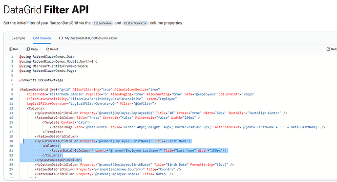 RadzenDataGrid Composite Custom Columns - Radzen.Blazor Components - Radzen