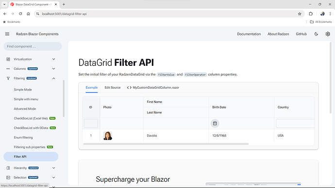 RadzenDataGrid Composite Custom Columns - Radzen.Blazor Components - Radzen
