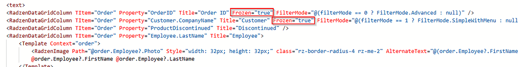 Datagrid frozen columns not working with auto-width columns - Radzen ...