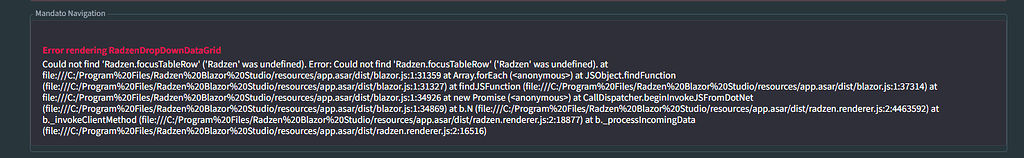 Rendering Error - Radzen Blazor Studio - Radzen