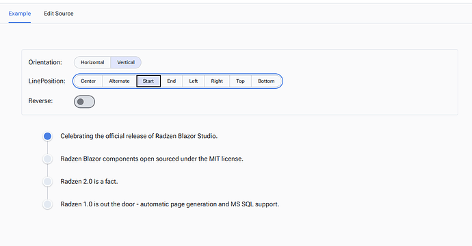 RadzenTimeline line position - Radzen.Blazor Components - Radzen