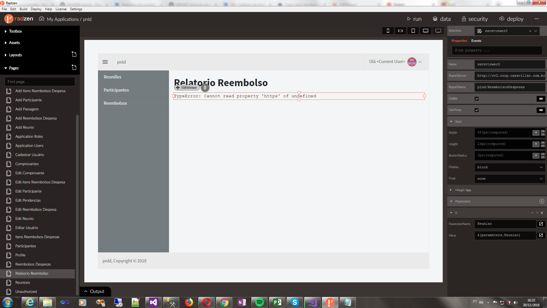 SSRSViewer error when passing parameter - Radzen