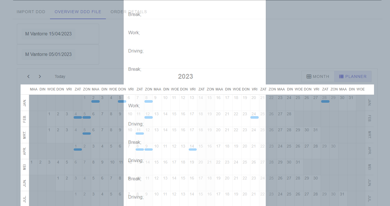 The sidebar and top bar (month and day) of a scheduler remain active