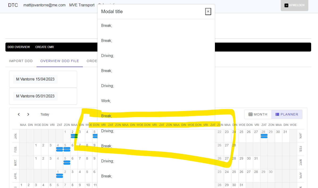 The sidebar and top bar (month and day) of a scheduler remain active
