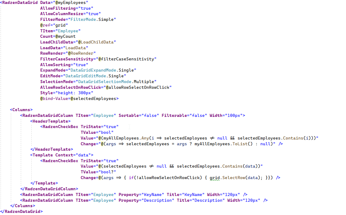 Datagrid Hierarchy Checkbox-indeterminate - Radzen.blazor Components 