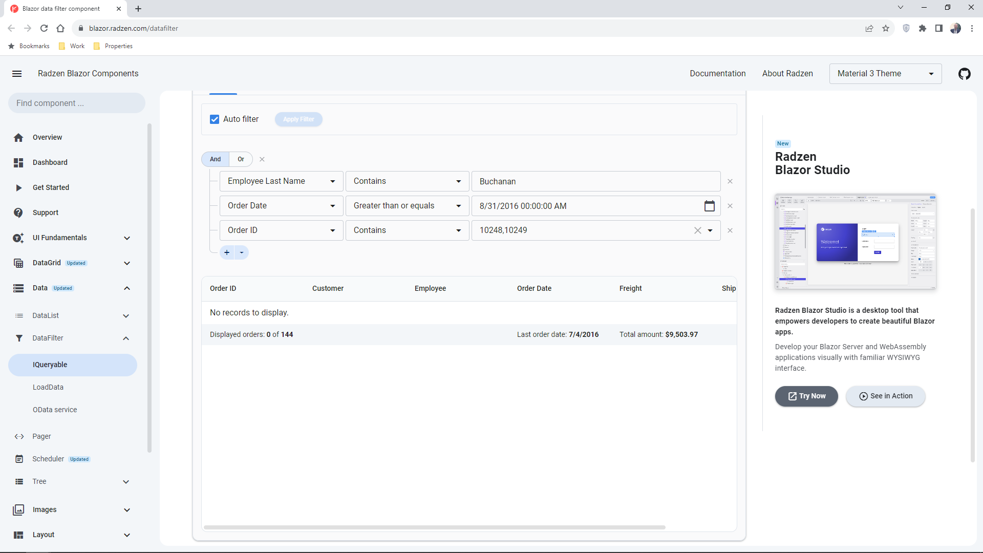 DataFilter not working correctly - Radzen.Blazor Components - Radzen