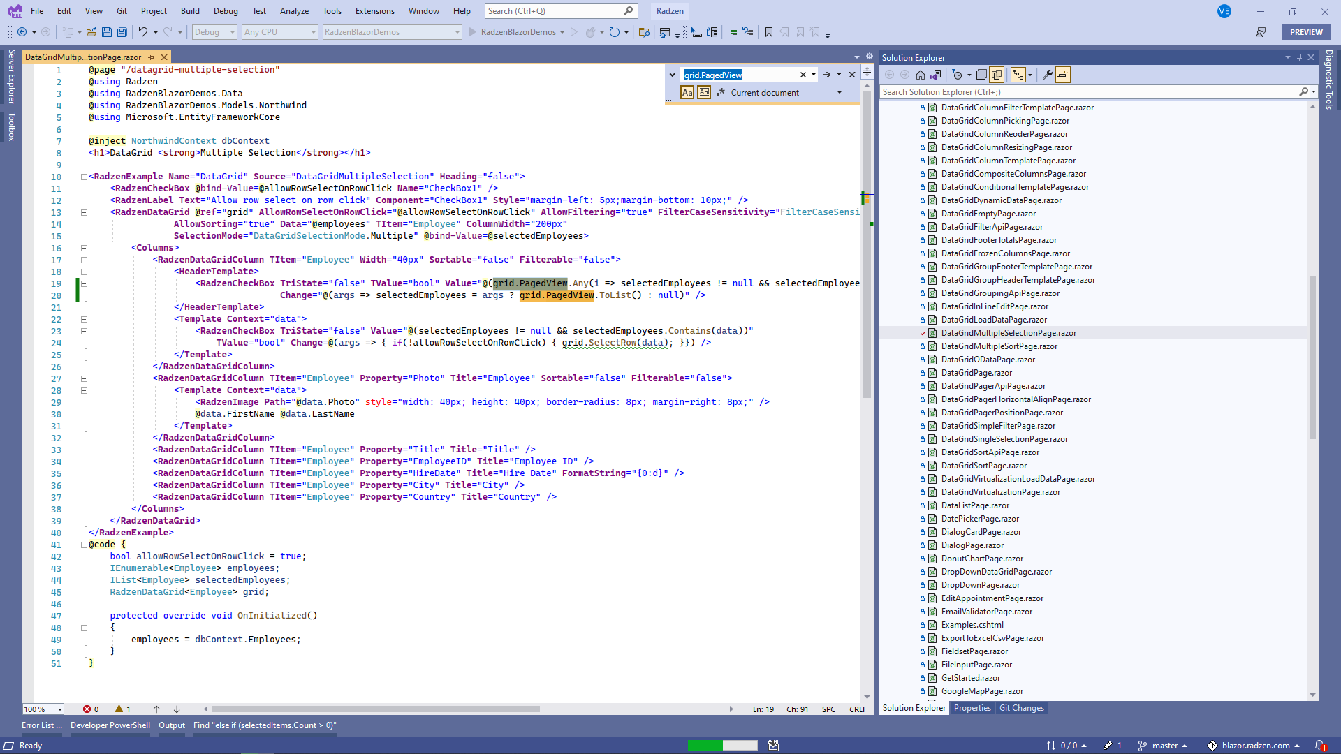 Radzen Datagrid Multiple Selection Radzen Studio Blazor Server Radzen
