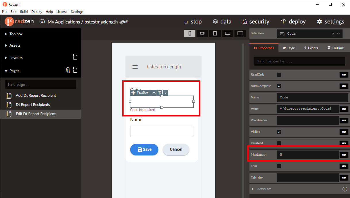 CRUD Page Generation MaxLength Not Set Radzen Blazor Studio Radzen crud-page-generation-maxlength-not-set-radzen-blazor-studio-radzen