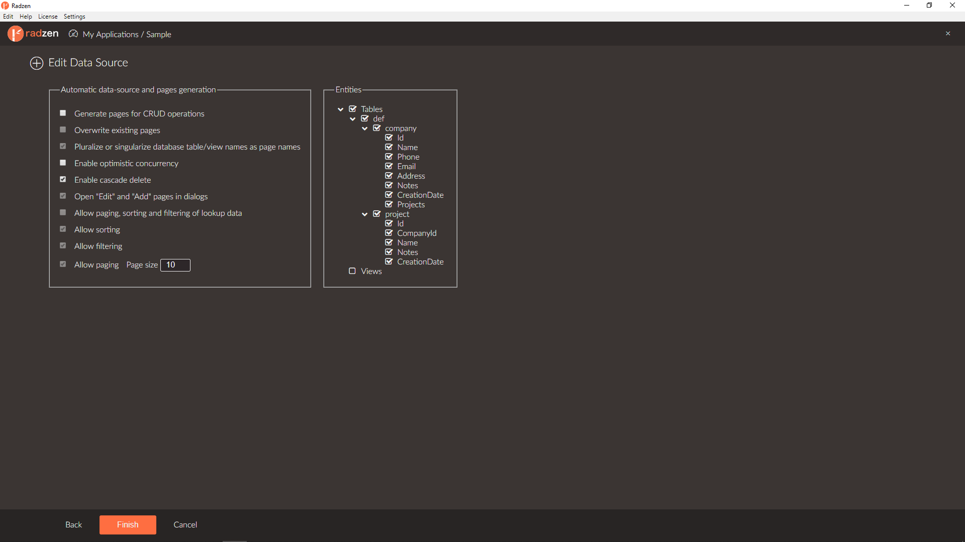 Master/Detail page: No schema found - Angular - Radzen