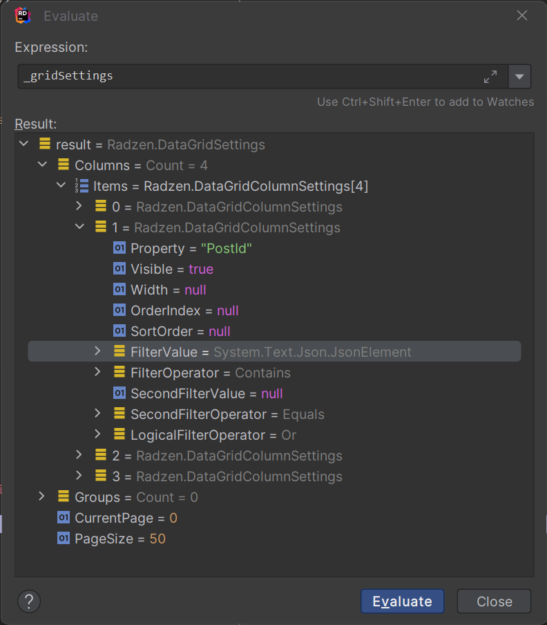 Serialize/deserialize DataGridSettings with custom filters fails ...