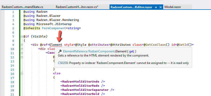 Trying to create new component same as RadzenHtmlEditor - Blazor Server ...