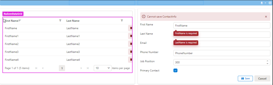 View of the data-dependent custom component on the page - Radzen Blazor ...
