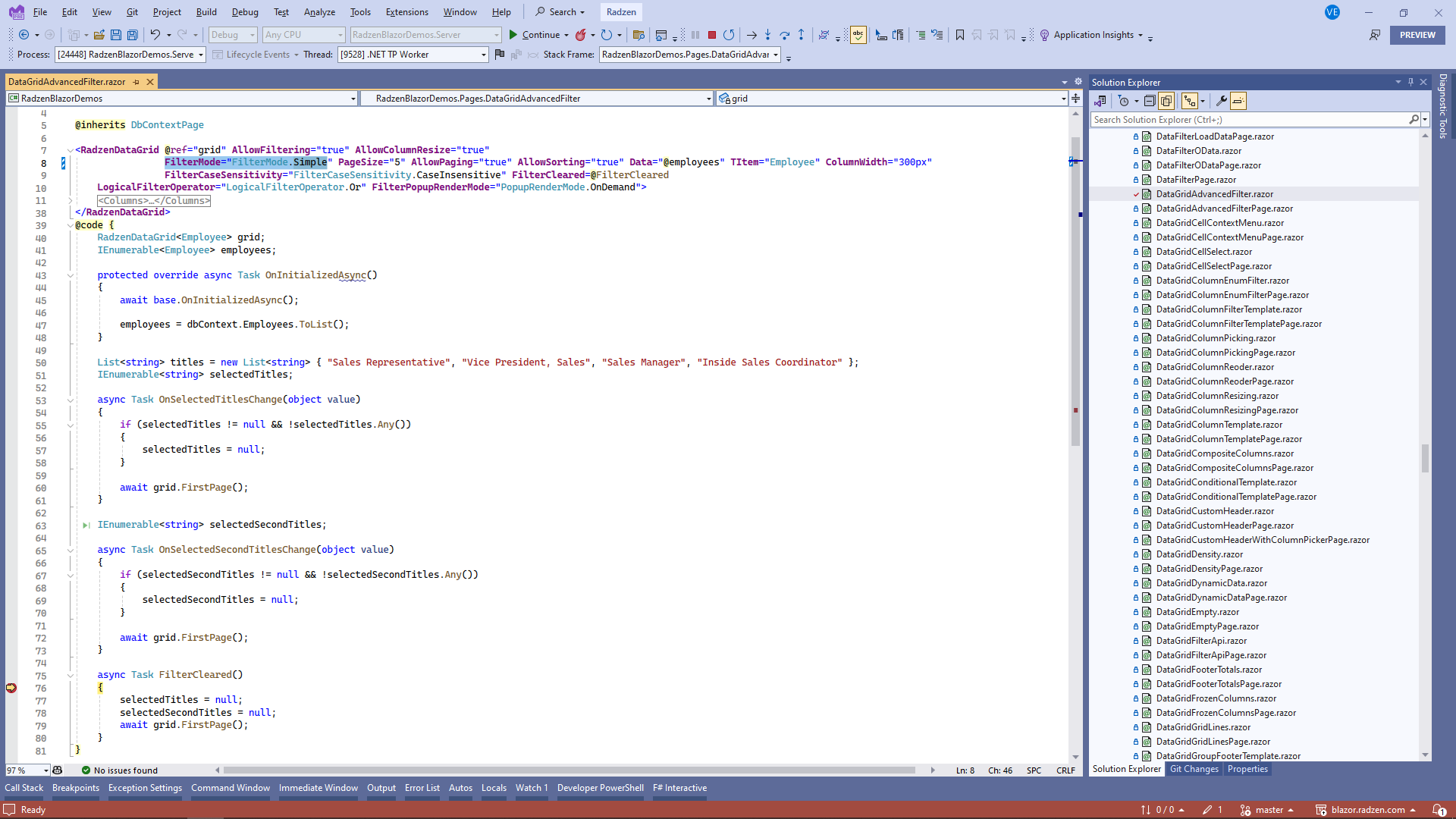 Radzen OnFilter clear function trigger - Radzen.Blazor Components - Radzen