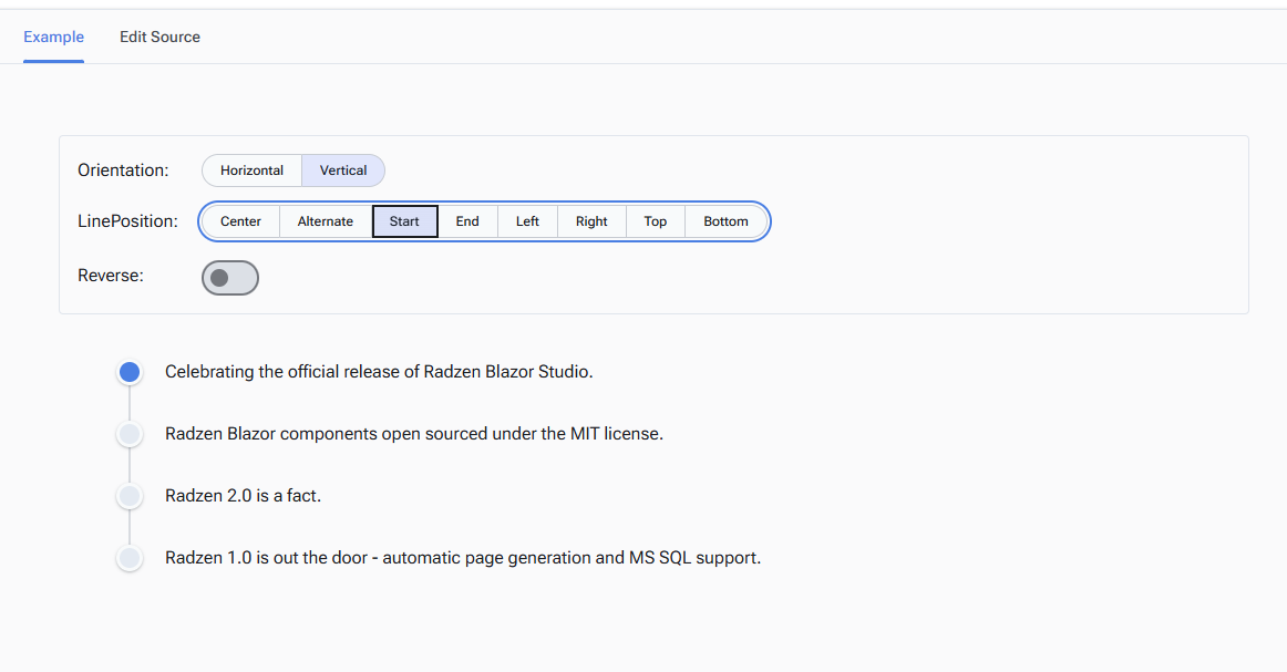RadzenTimeline line position - Radzen.Blazor Components - Radzen